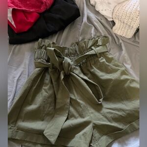 Olive Green paper bag shorts